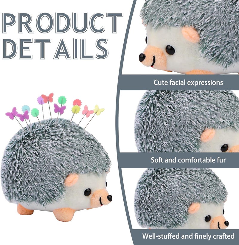 FTEVEN 200 Pieces Flat Head Straight Pins Hedgehog Pincushion Kit, Big Pincushion with Clear Storage Box and Quilting Pins, Colorful Head Straight Sewing Pins for Handicrafts DIY Sewing - Image 2